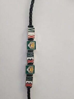 Mexico Themed Braided Leather Bracelet with Jaguar Beads